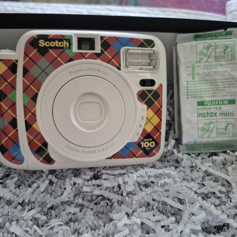 Instant Camera with Colorful Plaid Design